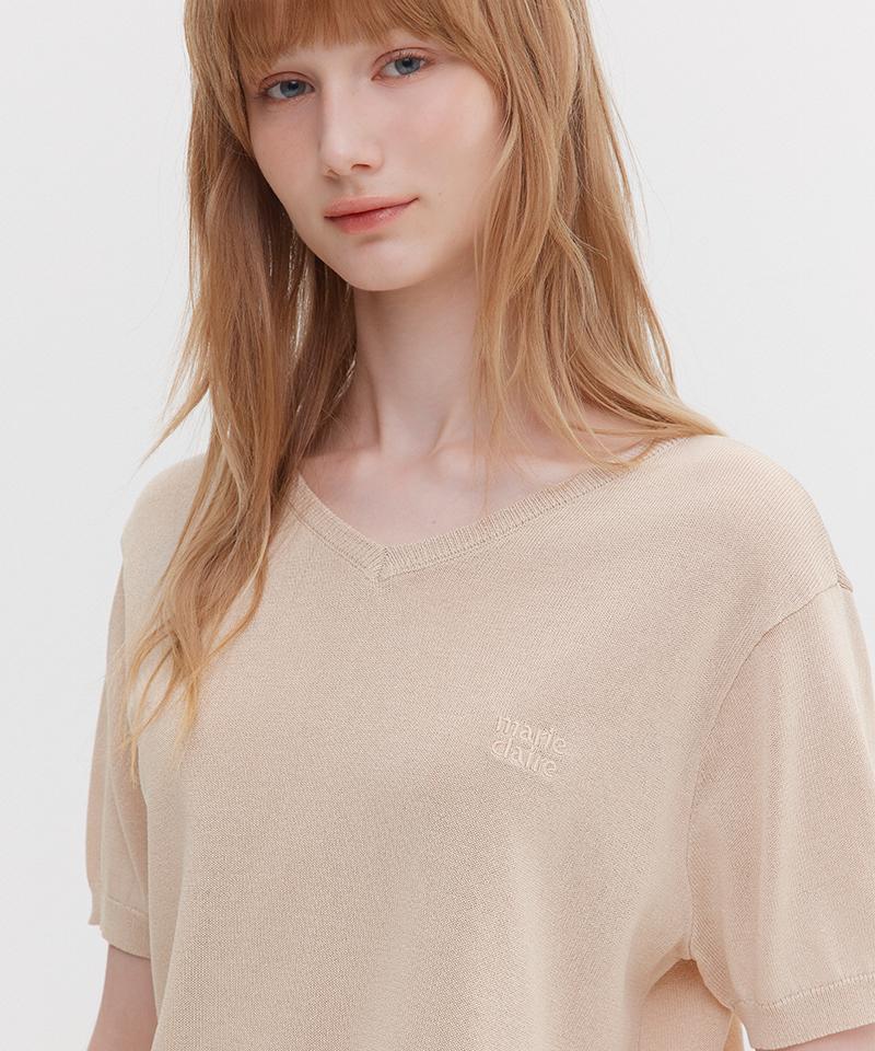 MARIE CLAIRE Basic Logo V-Neck Short Sleeve Knit (Magbkn05Mbe)