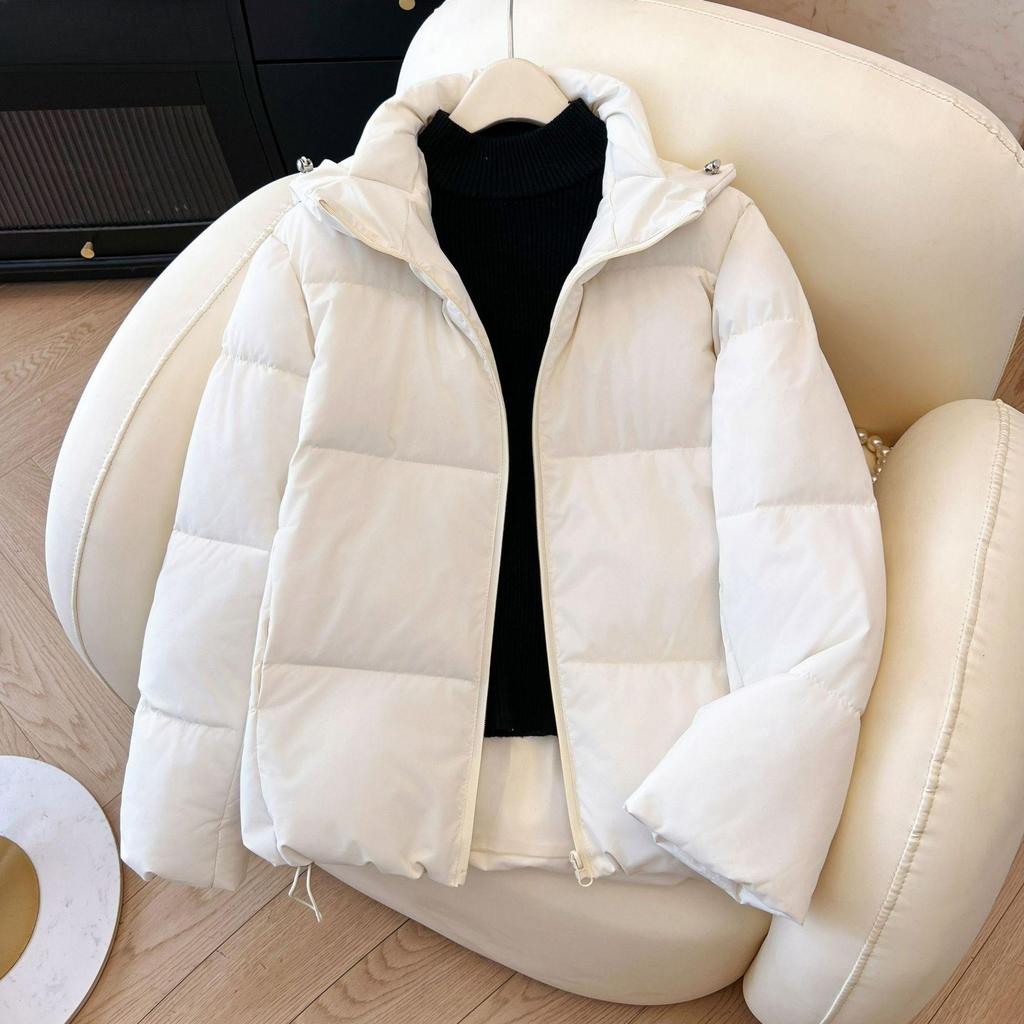 Autumn and Winter All-match Cotton Clothing Windproof Hooded Short Solid Color Warm Bread Clothing Winter Jacket