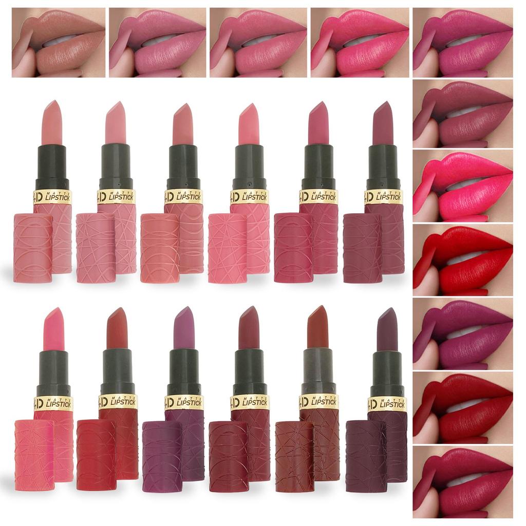 6-Piece Matte Brown-Red Lipstick Set: Long-Lasting and Modern.