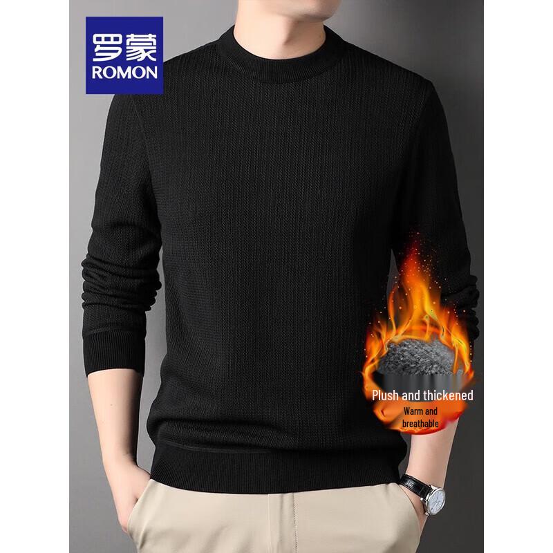 ROMON Men's Waffle Knit Fleece Lined Sweater