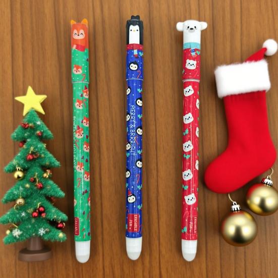 3Pcs Erasable Gel Pens 0.5mm Christmas Themed Pen Quick Drying Smooth Writing Pen for Office Stationary