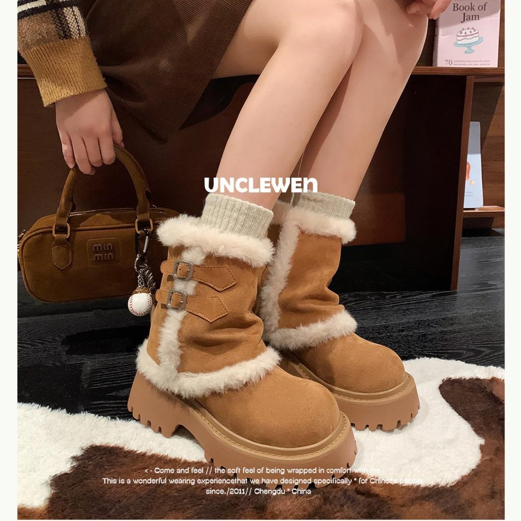 Altay~ Winter 2025 new thick-soled retro niche fluffy cotton shoes with velvet warm snow cotton boots for women