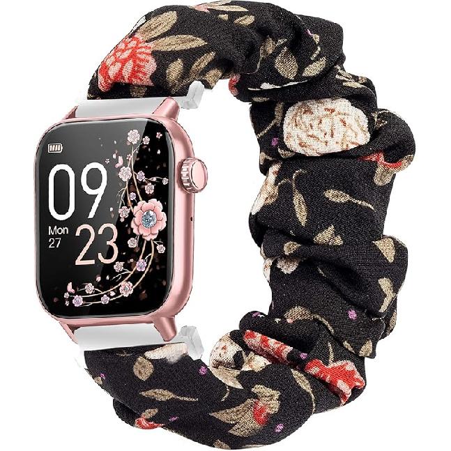 Compatible with AKUMAKA Smart Watch Band, 22mm Fabric Elastic Scrunchie Elastic Watch Band Women Cute Replacement Straps Compatible for AKUMAKA G39,