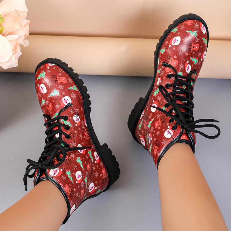 European and American Halloween Short Boots 2024 Autumn and Winter New British Workwear Cartoon Printed Plus Size Women's Boots
