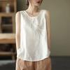 Women S Summer Cotton Linen Sleeveless Loose Embroidered Tank Top For Inner Outer Wear