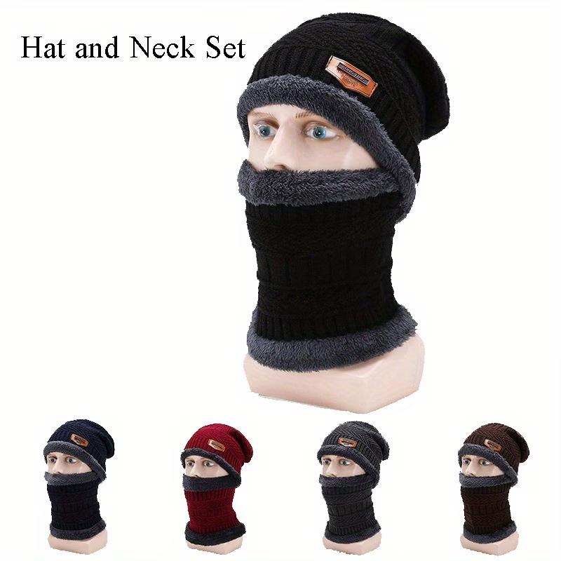 Winter Fleece Lined Beanie Hat and Scarf Set, Thick Warm Knitted Hat and Neck Warmer for Men and Women, Windproof Cold Weather Accessories