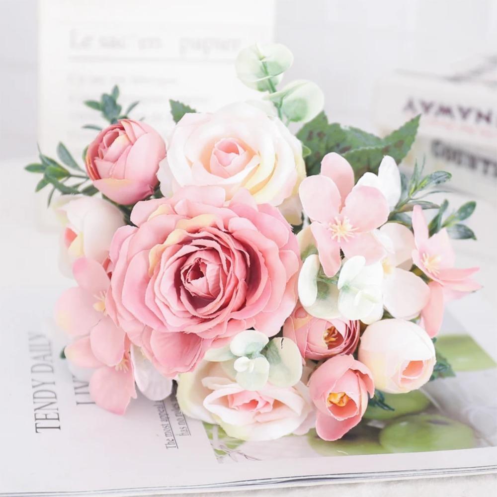 Artificial Flowers Silk Peony Hydrangea For Living Room Home Decoration Wedding Bride Bouquet Rose Fake Plants Table Accessories