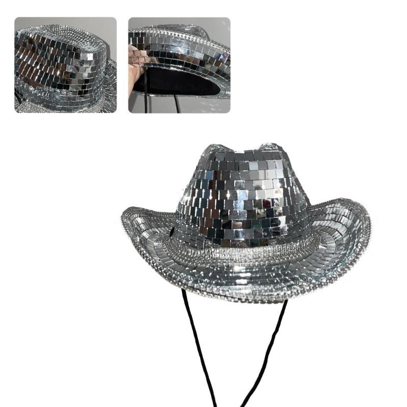 Disco Ball Cowboy Hat Girl Costume Cosplay Cap Household Decoration for Home Festival Shopping Traveling Supplies