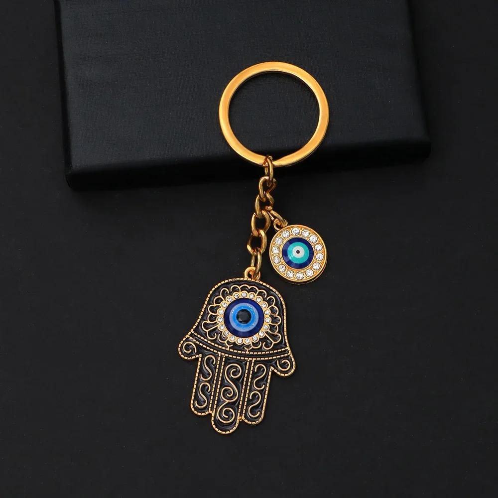 Mote Hul Blå Ondt Øye Nøkkelring Lykkebringende Fatima Hamsa Hånd Nøkkelring for Kvinner Menn Veskeanheng Bil Airpods Boks Nøkkel Tilbehør