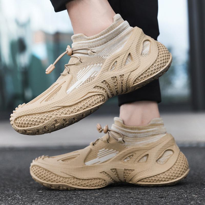 Autumn breathable mesh shoes men's thick-soled versatile fly-woven sneakers soft teen height-increasing dad trendy shoes