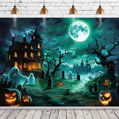 1 Piece of 2D Flat Printing Party Banner, Ghost House and Ghost Cemetery Background Wall Decoration Photography wall.PMJ