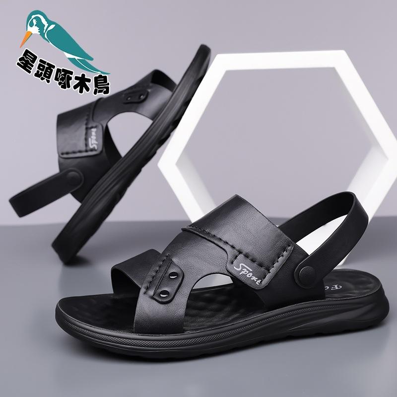 Summer sandals men's 2025 new outer wear non-slip beach shoes soft sole soft leather drag wear two sandals