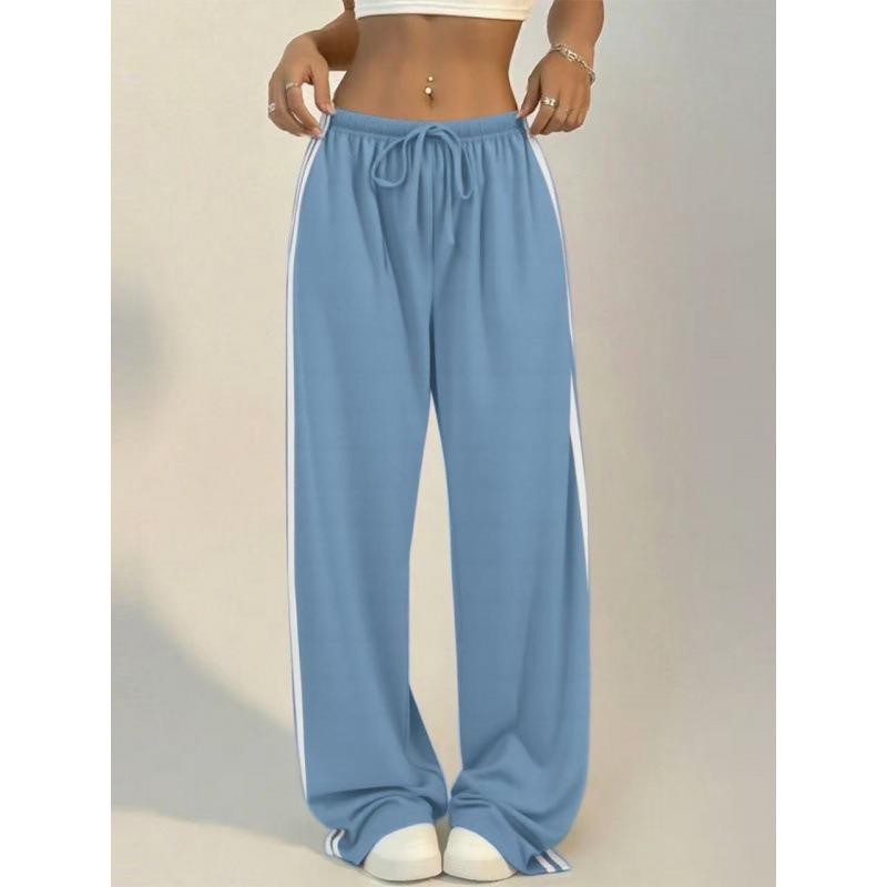 High-waisted Loose Sports Trousers with Side Stripes, Versatile Slimming Straight Drape Casual Wide-leg Pants for Women