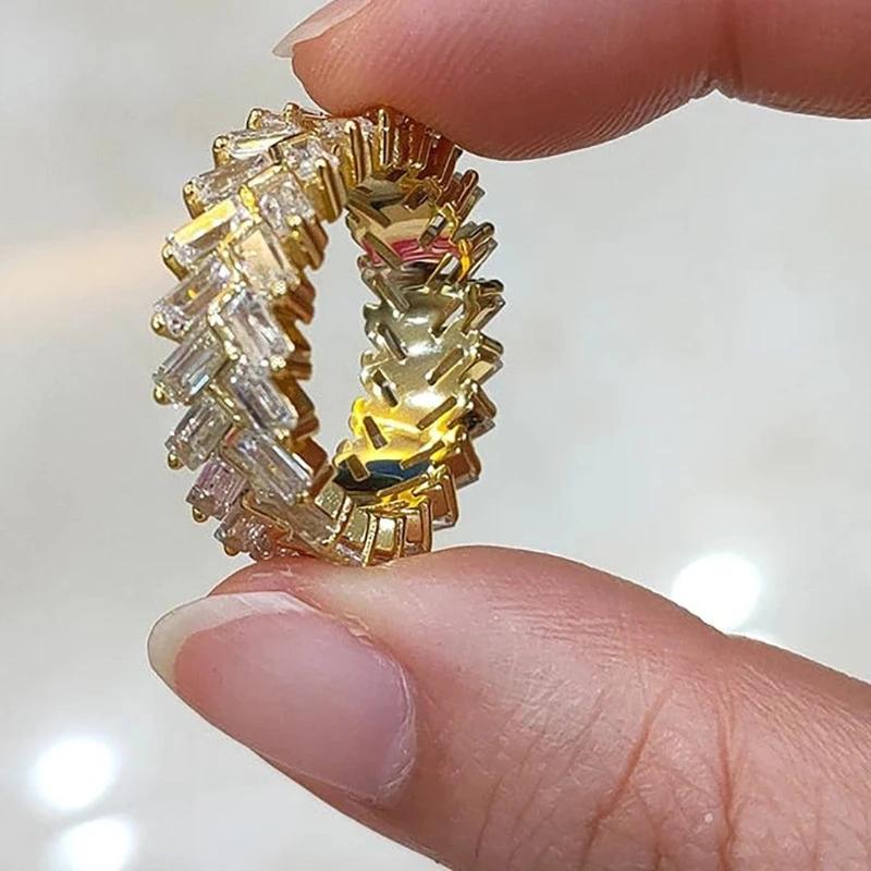 Bright Green Cubic Zirconia Ring Female Engagement Party Jewelry Noble Lady Fashion Wedding Ceremony Accessories Gift