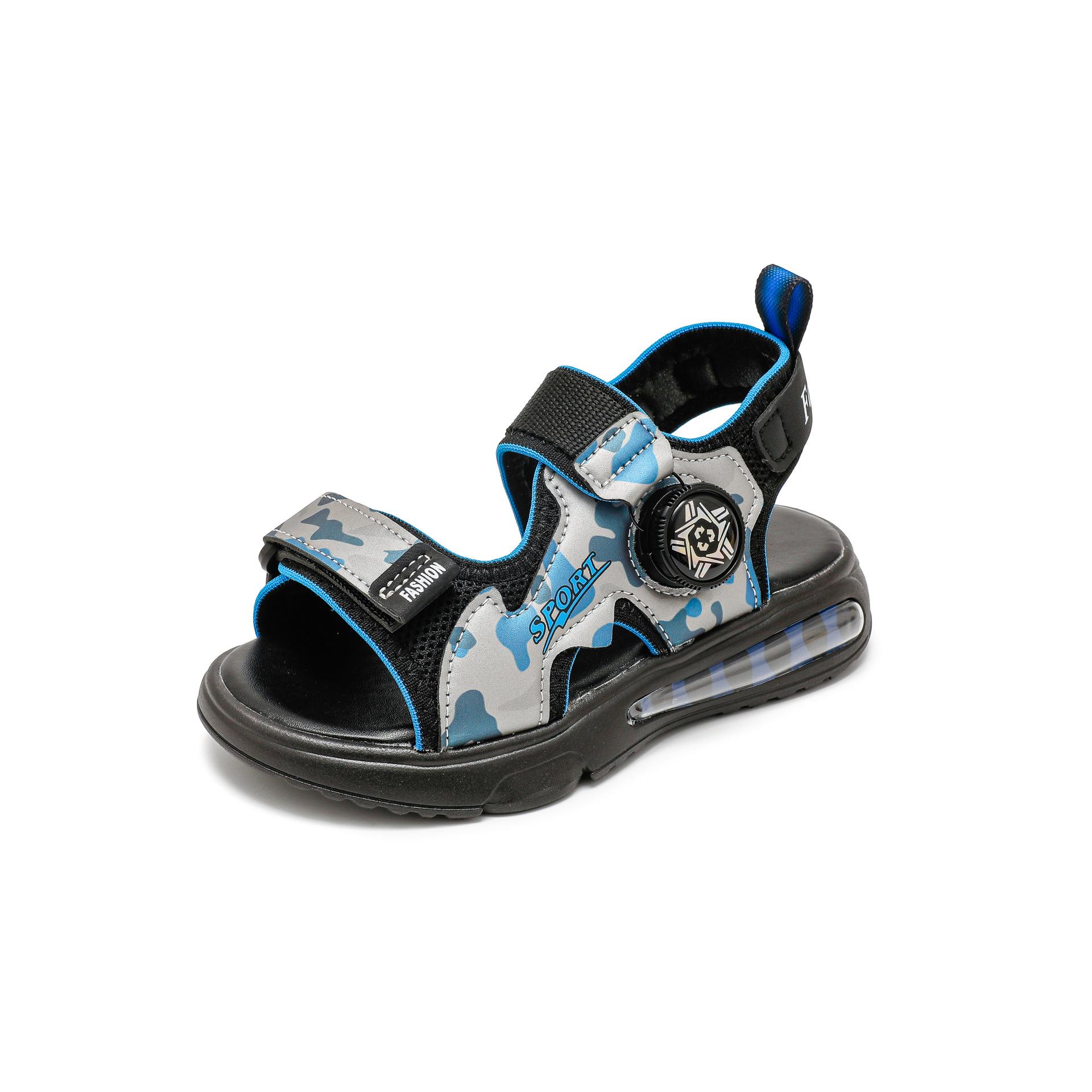

Boys Beach Shoes Rotating Button Kids Sandals Open Toes Soft Sole 2025 Summer New Children Casual Shoes Handsome Non-slip Trendy 26 синий