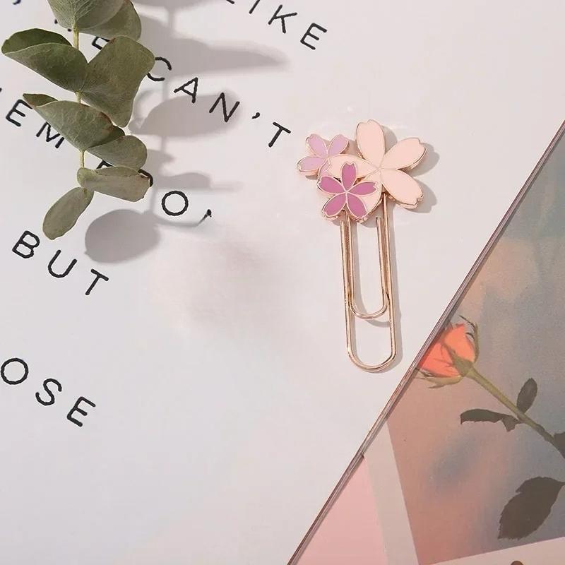 1 Exquisite Pink Cherry Blossom Bookmark Paper Clip and Book Holder Student Bookmark Learning Stationery