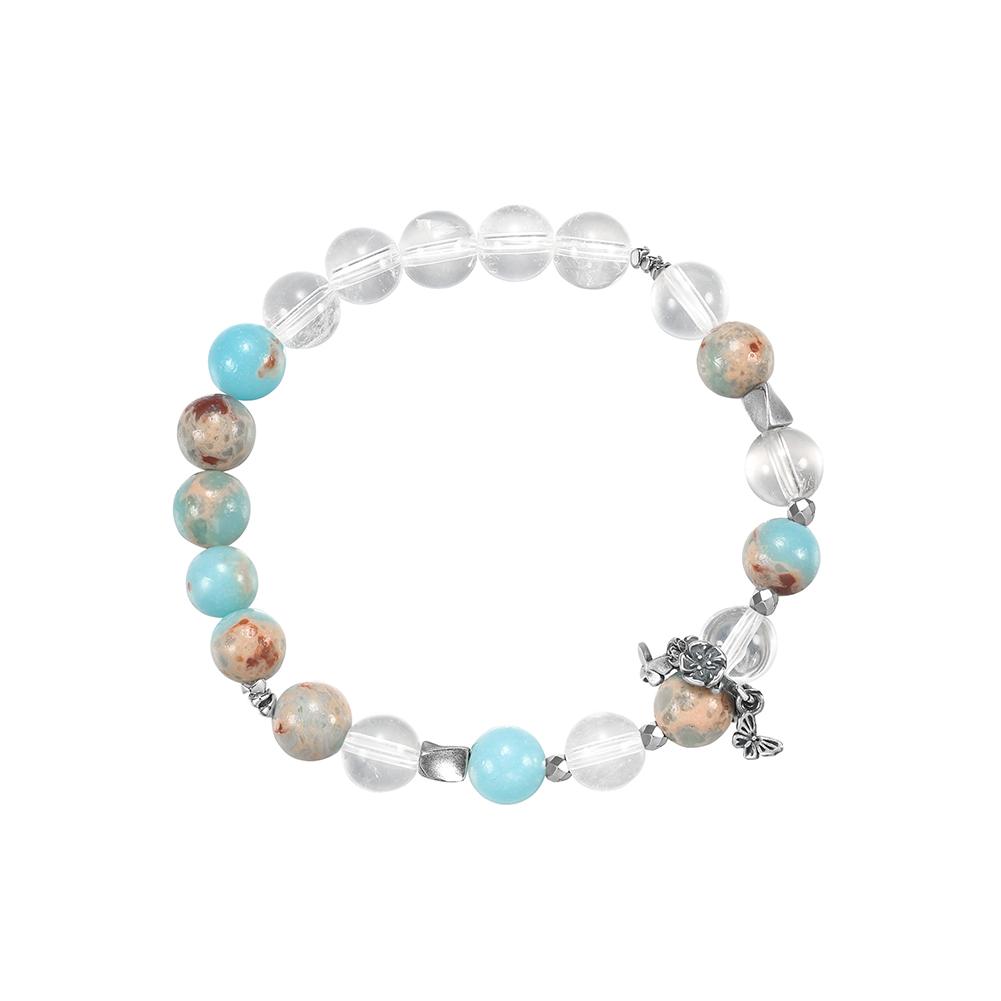 

EFFIE QUEEN S925 Silver 8mm Natural Quartz Stone Bead Bracelet Butterfly Shape Charm Elastic Bracelet Energy Jewelry Gift GMB99