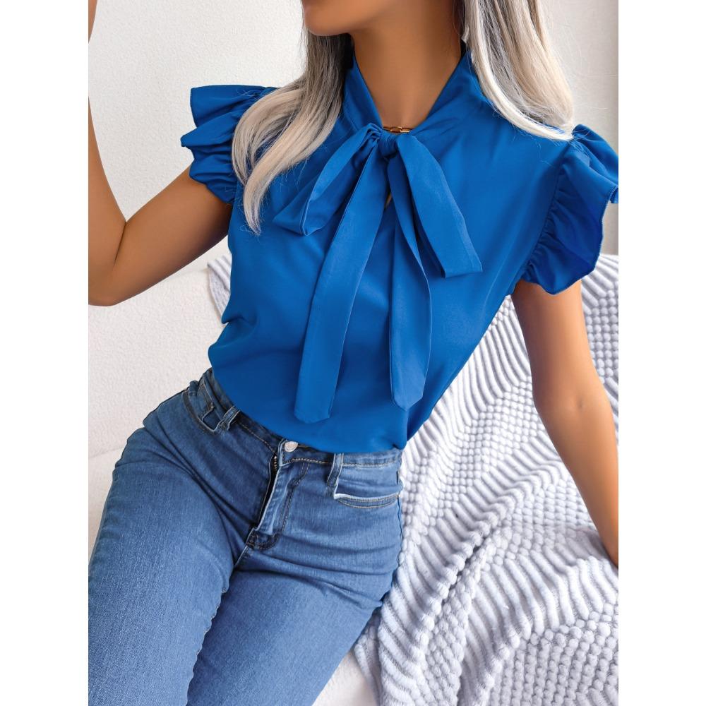 Temperament Commuting Fungus Lace-up Bow Chiffon Shirt Women's Shirt