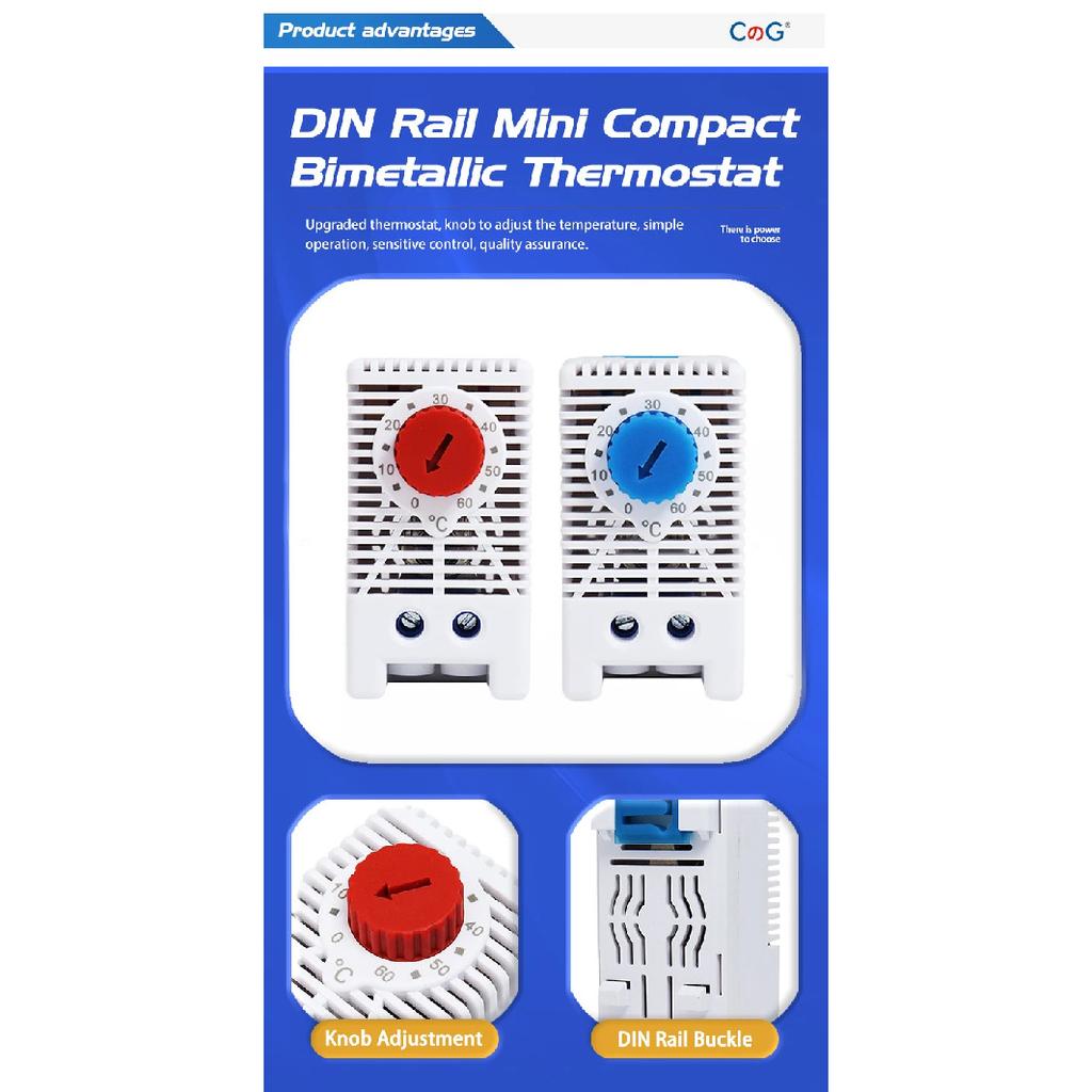 CG KTO011 KTS011 NC/NO Cabinet Temperature Controller 0-60℃ DIN Rail Mechanical Thermoregulator Compact Bimetallic Thermostat