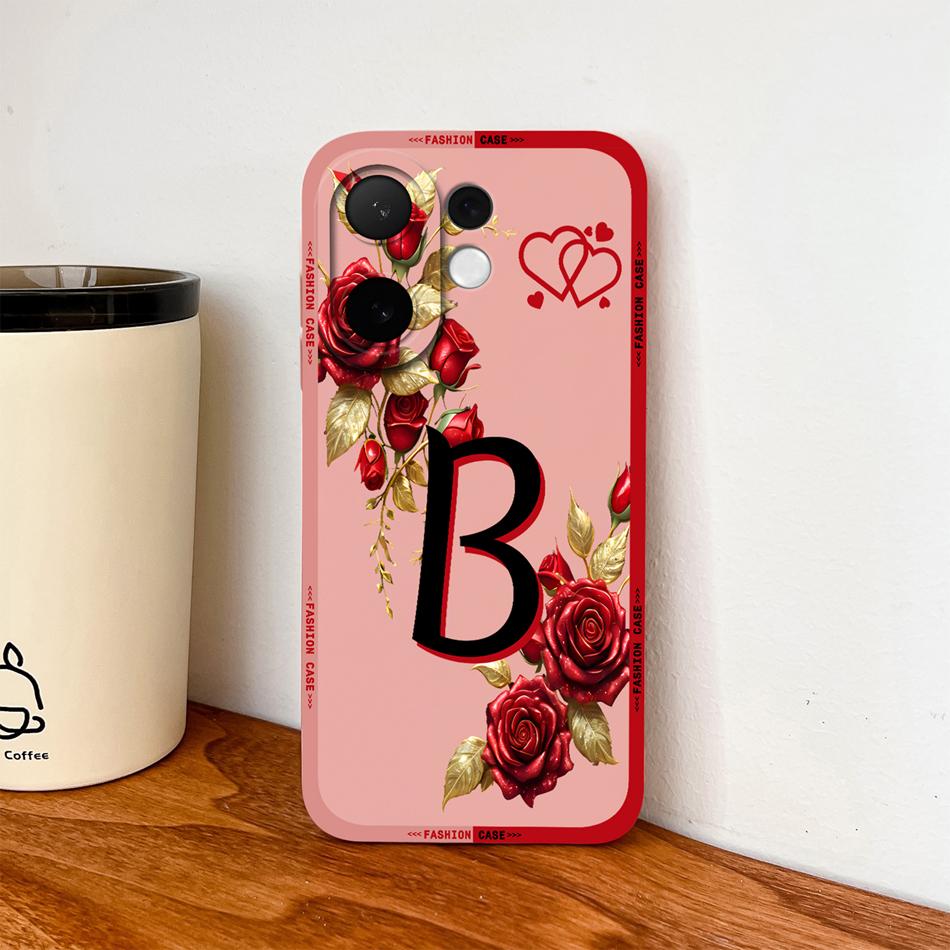 For Vivo V60 Lite 5G Phone Case Fashion Rose Letters Soft Liquid Silicone Housing For Vivo V 60 Camera Coverage Anti Drop Shell