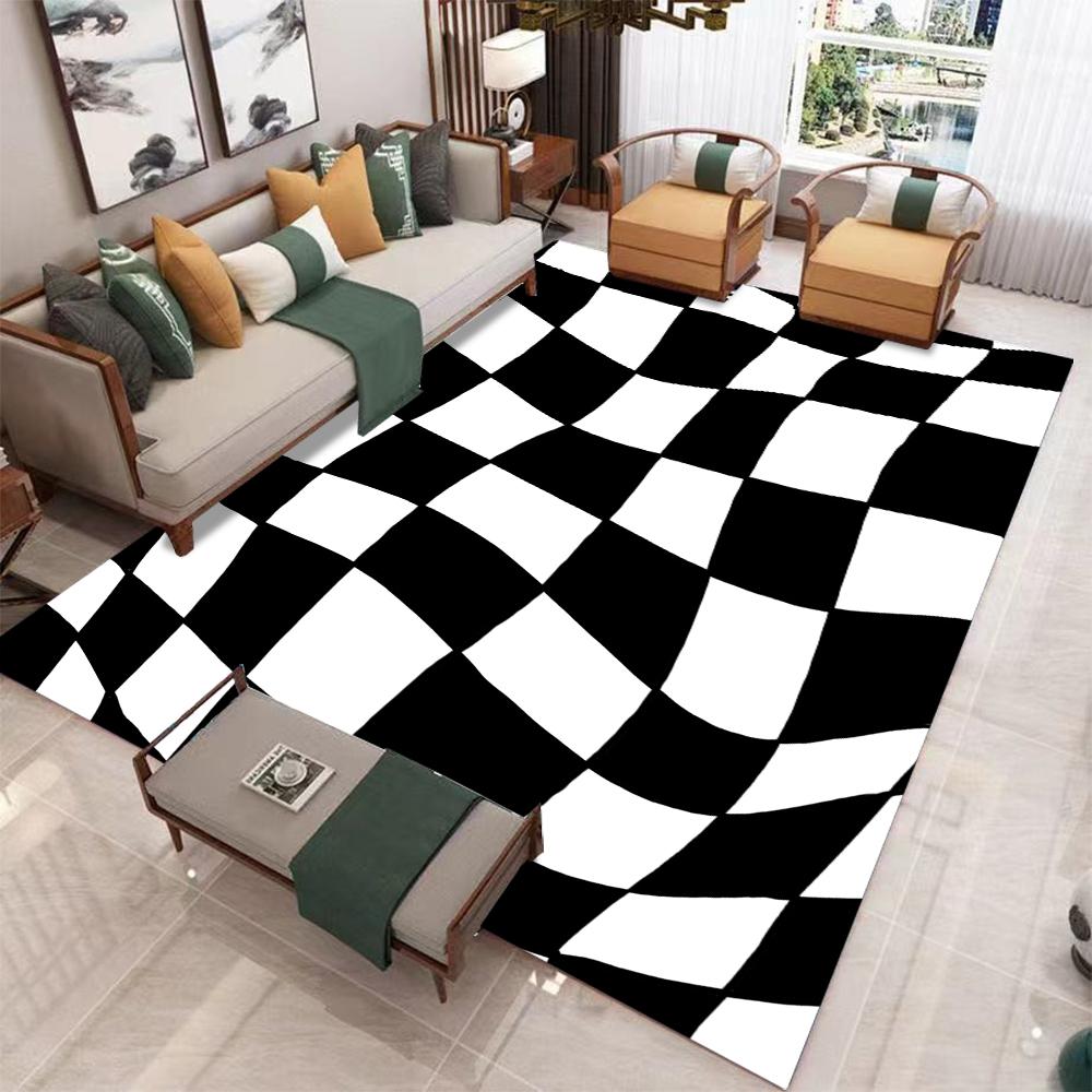 French Retro Rugs for Bedroom Checkerboard Living Room Decoration Carpet Ins Wind Plaid Bedside Floor Mat Large Area Plush Rug
