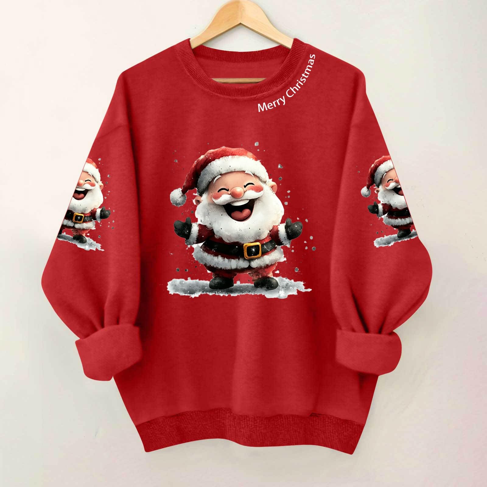 

Ladies Casual And Fashionable Round Neck Top With Christmas Print Hooded T-shirt Long Sleeved Sweatshirt XXXL