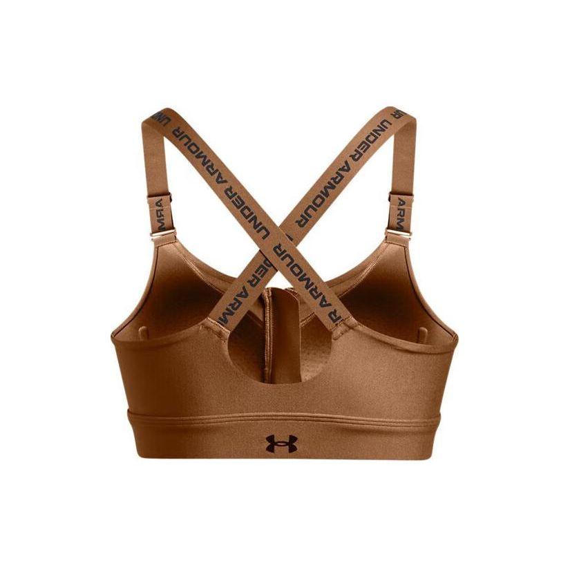 Under Armour Zip Comfort Breathable Sports Bra Women Underwear Brown 1384118-253