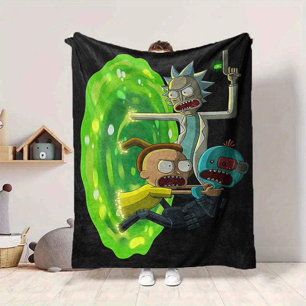 1pc Rick and Morty Blanket Lightweight Flannel Throw For Sofa, Bed, Travel, Livingroom, Office, Couch, Chair, And Bed