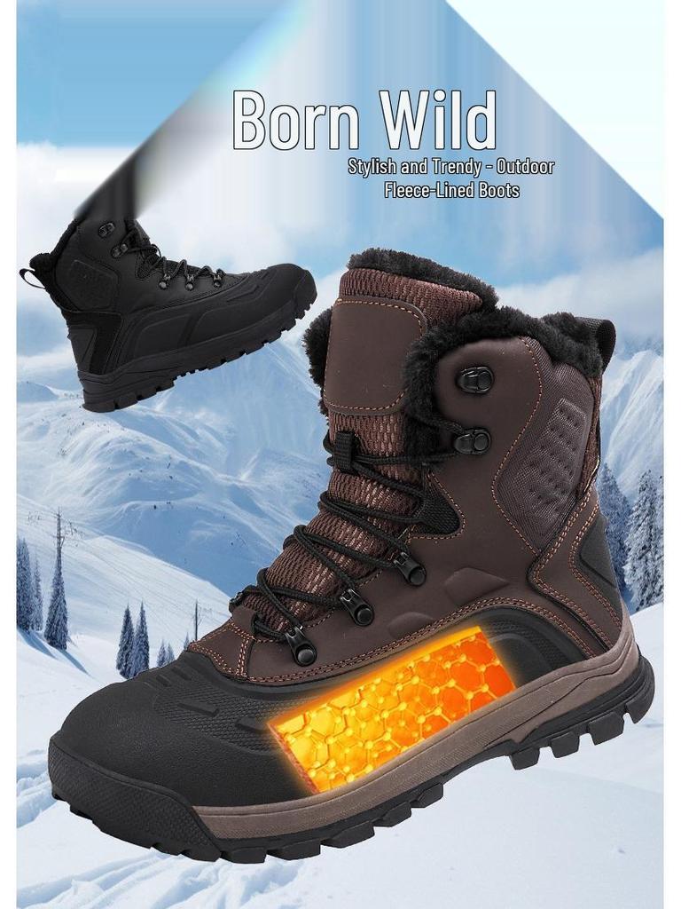 Men's 2025 Winter High-Top Plush Hiking Shoes: Non-Slip, Waterproof, Warm Cotton Footwear for Outdoors