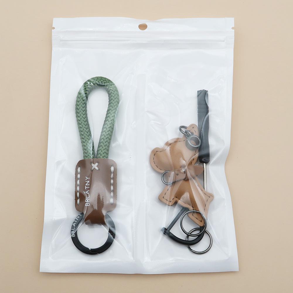 Handmade French Bulldog Genuine Leather Keychain with Anti-Lost Woven Rope Lanyard.