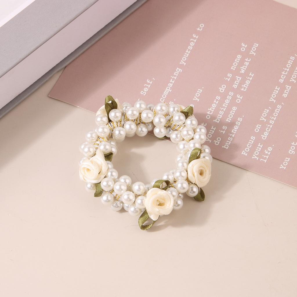 1 PC. Sweet INS Style Rose Pearl Ponytail Hair Band. Female High Elastic Rubber Band Hair Rope. Hair Accessories.
