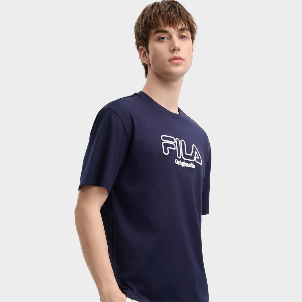 Fila Summer Breathable Versatile T-Shirt Men Tops Mystic-Blue F11M439110FDB