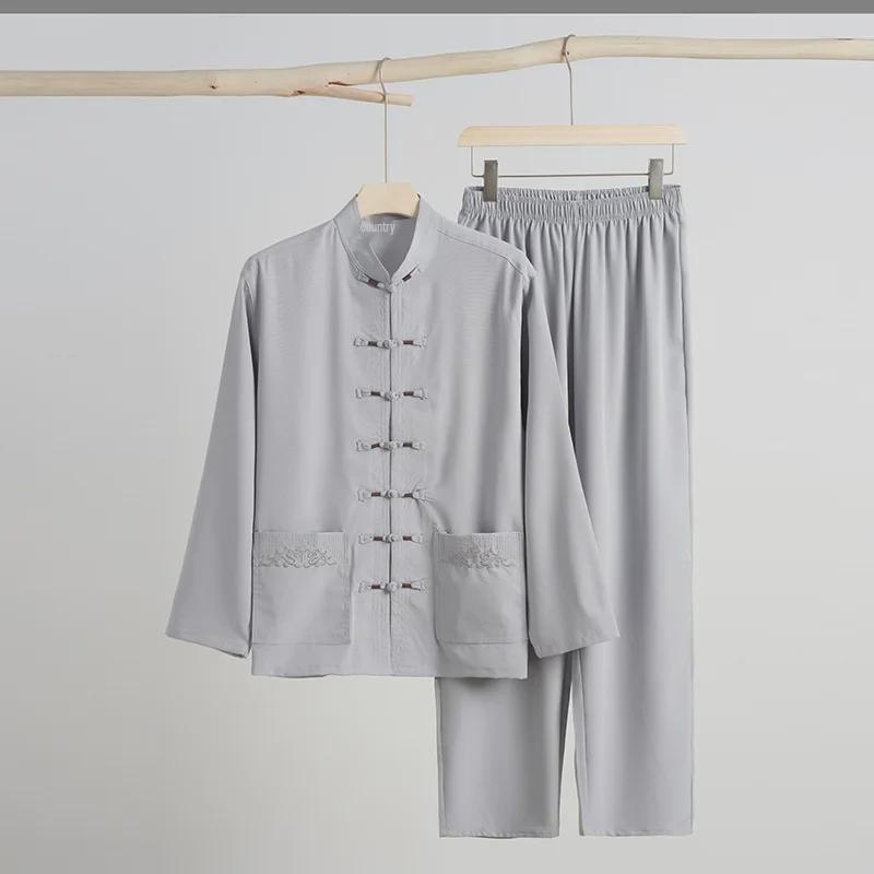 Costum Tang pentru bărbați, culoare uni: Colecția de Toamnă, Mărime Mare, Cu Buzunare, Croială Lejeră pentru Exerciții Matinale și Purtare Zilnică