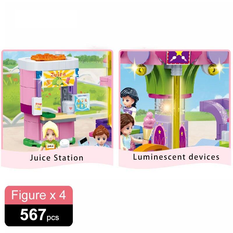 567 stk Fornøyelsespark Jenter Eventyr Karusell Byggeklosser By Street View Merry-Go-Round Murstein Leker For Barn Bursdag