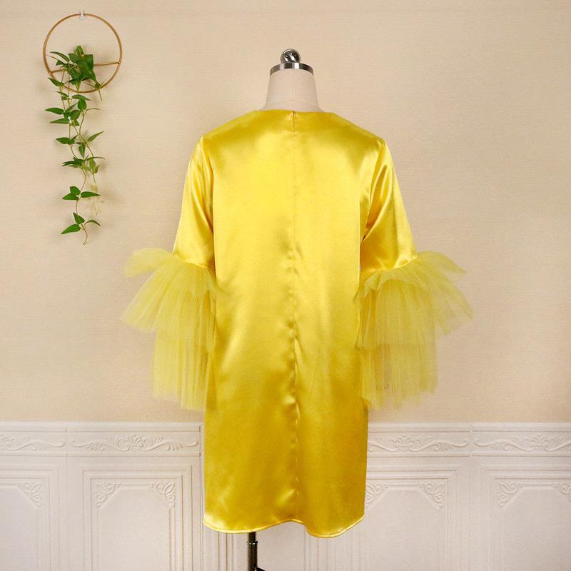 Женское платье с круглым вырезом в стиле пэчворк — фото 4