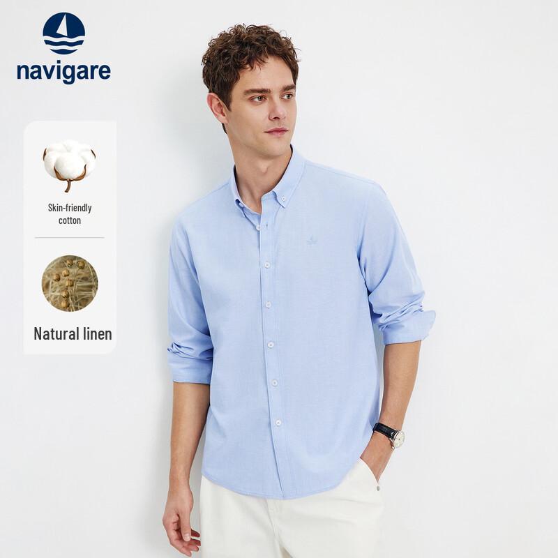 Navigare Men s Solid Color Cotton Linen Long-Sleeve Shirt 3XL