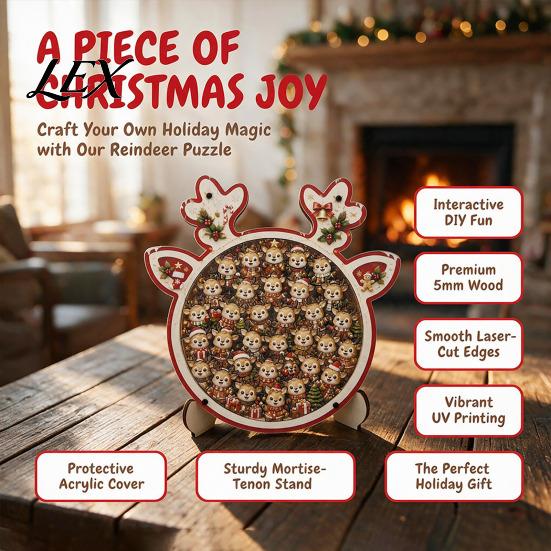 Decorative Jigsaw Puzzles Christmas Reindeer Puzzle Decoration, Santa Claus Cat Elk Theme Toy, Festive Wooden Set for Holiday Gift Xmas Themed Games