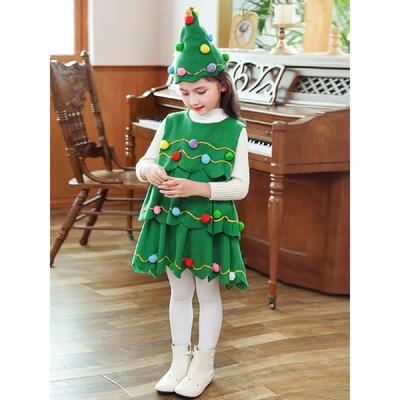 Fille de Noël Costume Arbre de Noël Robe Robe de Cosplay pour Enfants Cadeau Fête de Noël Performance Travestissement Robe de Bal