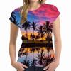 Cool and Fun Street Trendy T-shirts Fashionable 3D Palm Tree Printed Women's T-shirts