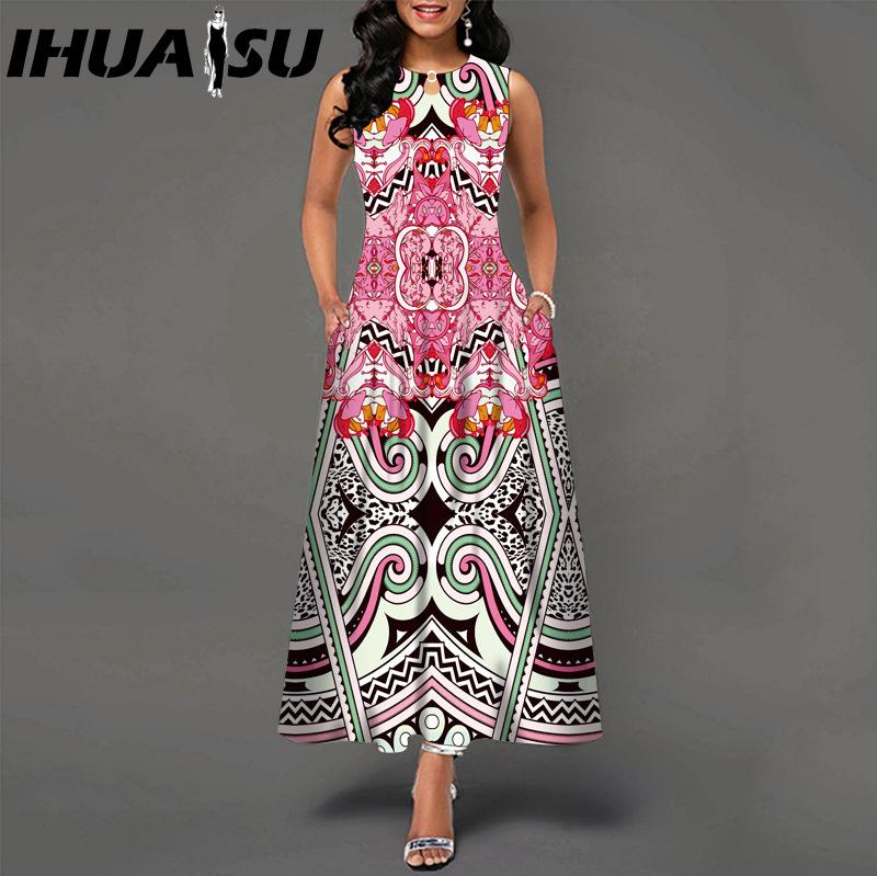 IHUASU 48 Farben Neues Damen Lockeres Vintage Blumenmuster Rüschenkleid Befree Kleid Großes Sommerparty Tanktops Elegante Maxikleider