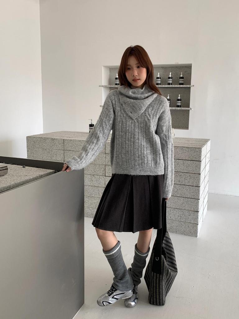 Jiu'er Women's Chunky Knit Winter Sweater with Scarf - Cozy Ribbed Style 0733