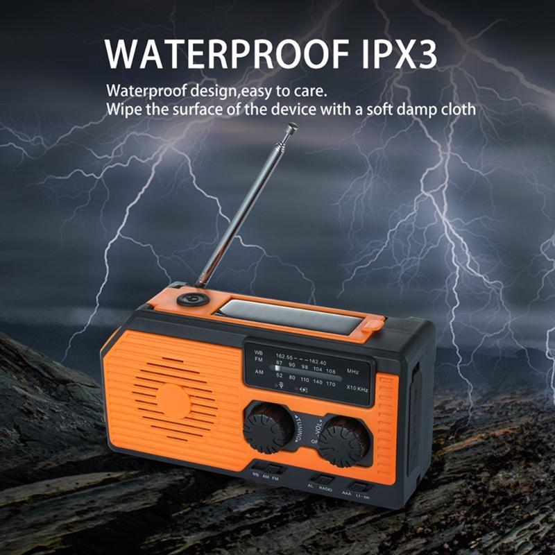 5000mA Weather Radio Solar Hand Crank 4-Way Power  Radio,AM/FM/NOAA Alert Survival Portable Camping Hlight