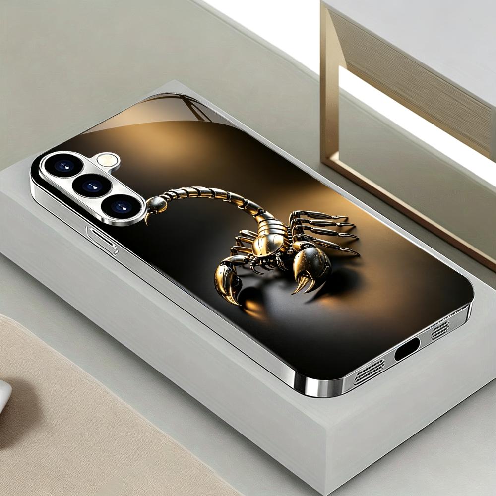 Mecha Gold Scorpion Silver Electroplated Glass Phone Case For Samsung Galaxy S25 Ultra S24 S23 S22 Plus Hard Shockproof Cover