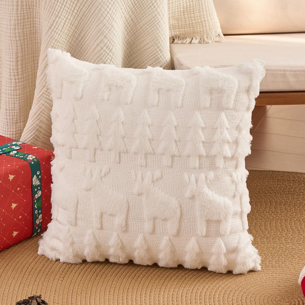 Christmas Pillowcase, Plush Snowflake, Christmas Tree, Embroidered Wool, Living Room Sofa Cushion, Holiday Party Decoration Pillow Cover