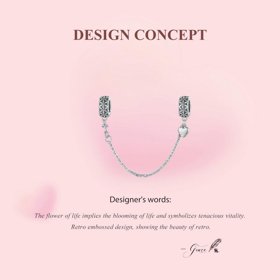 WOSTU 925 Sterling Silver Flower of Life Silicone Safety Chain Fit Original Bracelet DIY Necklace Jewelry Making Gift