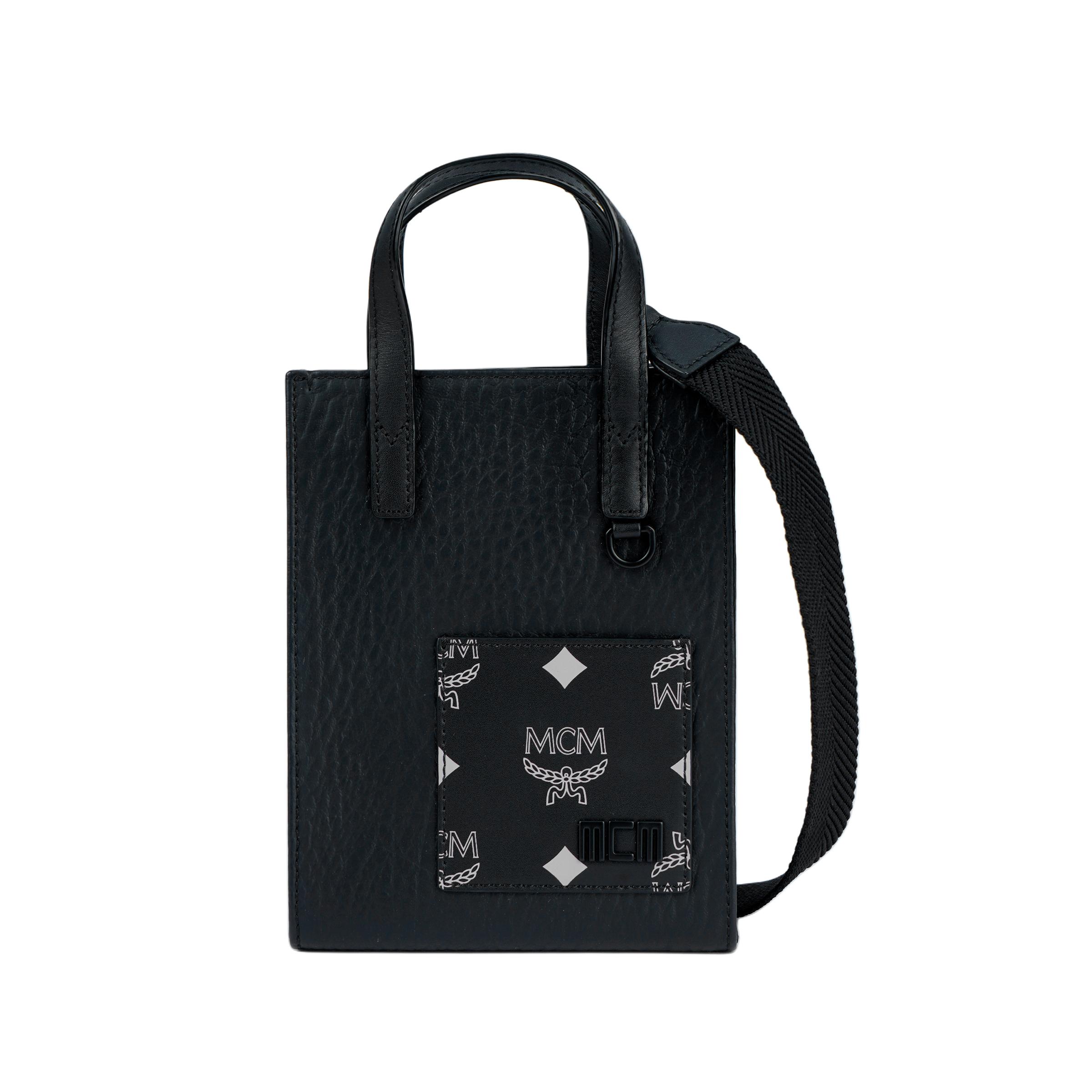 

Новая холщовая сумка-тоут MCM с отделкой из спилка, сумка для покупок, сумка через плечо, сумка кроссбоди, сумочка экстра-мини женская черная MMTCATA01U6001 13.5*4.6*17.5CM