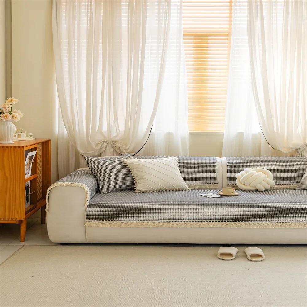 Sofa Cushion Four Seasons Universal Solid Color Anti-Slip Cushion Floor Mat Cloth Cover Leather Sofa Cover