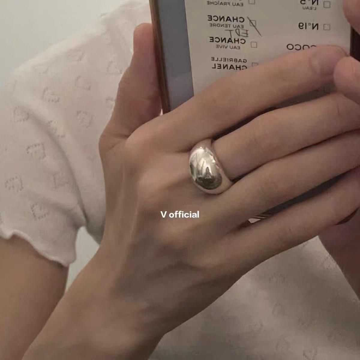 Минималистичный стиль индивидуальность большое блестящее кольцо серебряное овальное тяжелая промышленность ins стиль открытое кольцо