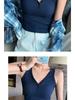 K3019 Threaded Button V-Neck Camisole - Women's Slim-Fit Cotton Top, Spring/Summer Style