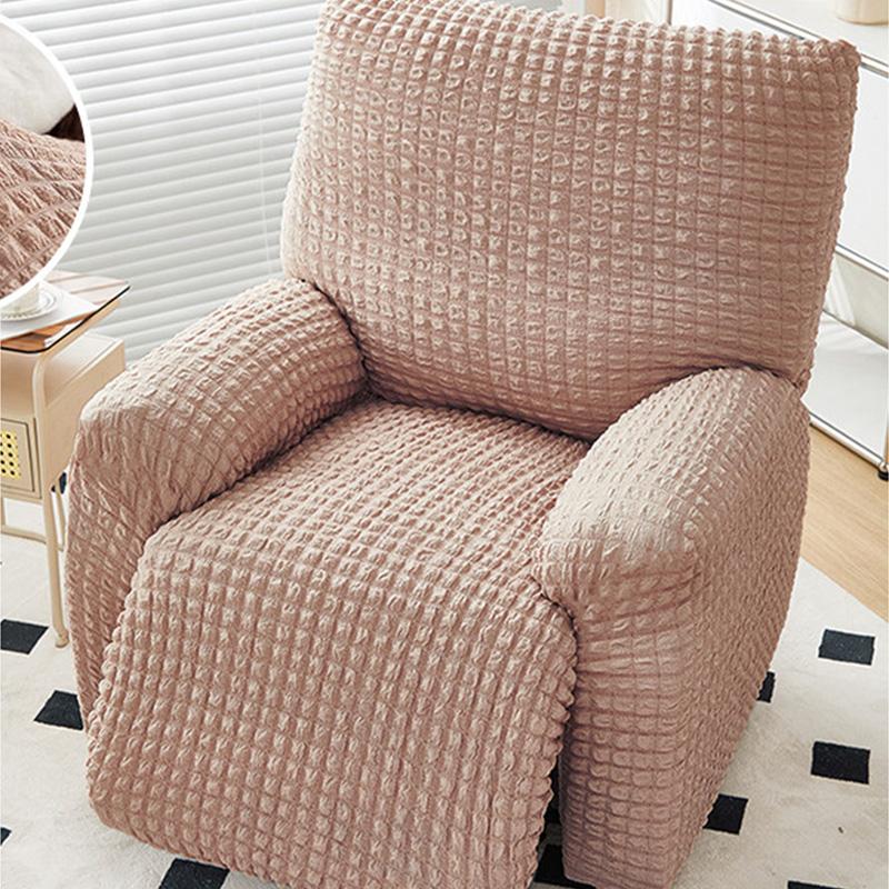 Seersucker Plaid Full-wrap Recliner Chair Cover Solid Color Armchair Cover Anti-slip Single Sofa Protector for Home Hotel Decor